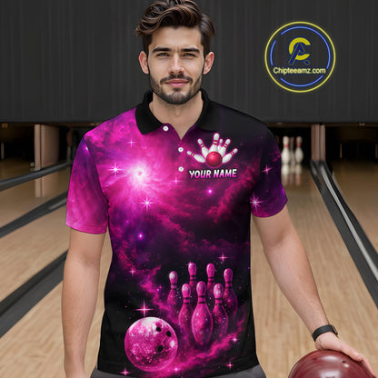 Custom Pink Galaxy Bowling Shirts for Women Men Bowling Jersey for Team Bowl Outfit MBL124