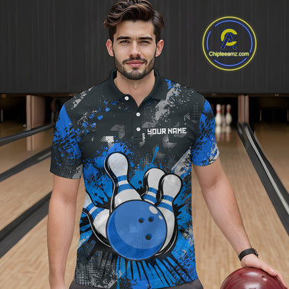Blue Watercolor Bowling Shirts for Women Men Custom Team Bowling Polo&1/4 Zip Shirt MBL110