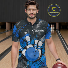 Load image into Gallery viewer, Blue Watercolor Bowling Shirts for Women Men Custom Team Bowling Polo&amp;1/4 Zip Shirt MBL110