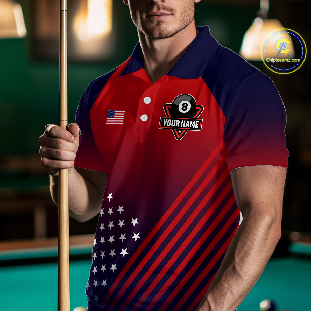 US Flag Billiard Jersey For Men Custom 8 Ball Polo & Quarter Zip Billiard Shirts Pool Team Jersey TDM3801