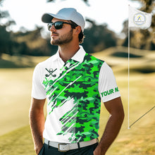 Load image into Gallery viewer, Personalized Mens golf polo shirts custom white and green camo mens golf apparel, golfing gifts NQS10334