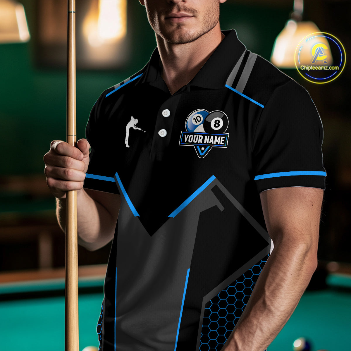 Personalized 8 Ball & 10 Ball Pool Billiard Polo, 1/4 Zip For Men Custom Team Billiard Jersey  TDM4050