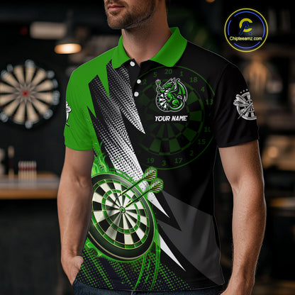 Personalized Striking Black And Green Flaming Dragon Dart Shirts For Men Custom Dart Team Jerseys TDM4299