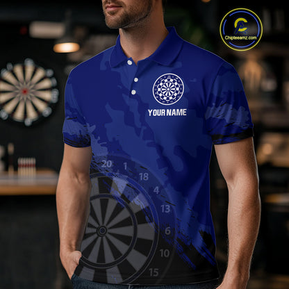 Men’s Custom Darts Team Shirt With Navy Pattern & Black Dartboard, Darts Jersey NYN0319