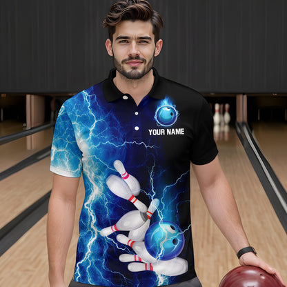 Blue Thunder Bowling Shirt for Men Custom Polo & Quarter-Zip Team Bowling Jersey Bowling Team Shirt HNT22