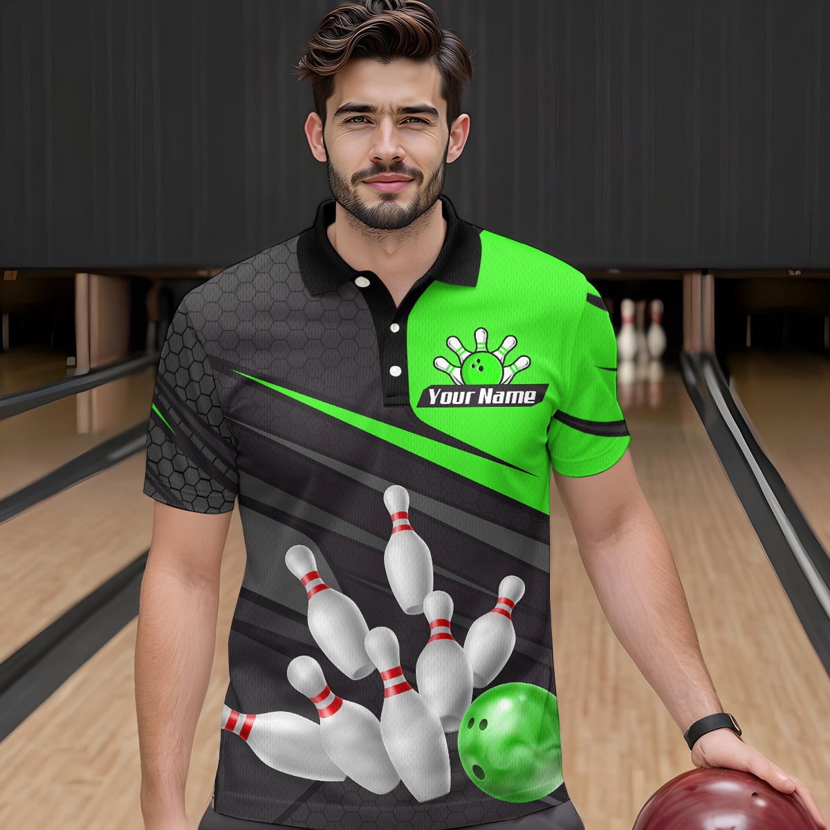 Green Bowling Shirt for Men&Women Team Bowling Jersey Colorful Bowling Polo & 1/4 Zip MBL49