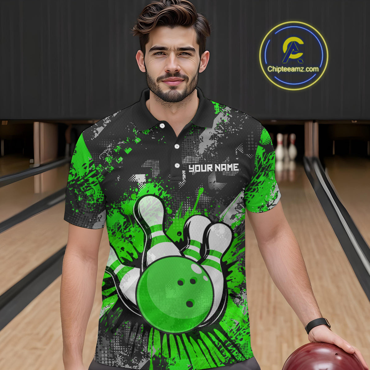 Green Watercolor Bowling Shirts for Women Men Custom Team Bowling Polo&1/4 Zip Shirt MBL110
