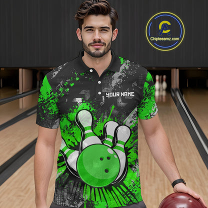 Green Watercolor Bowling Shirts for Women Men Custom Team Bowling Polo&1/4 Zip Shirt MBL110