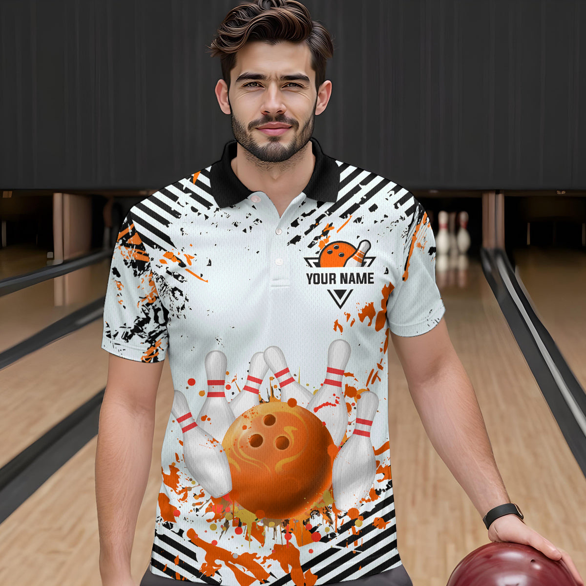 Orange Bowling Shirts Custom Watercolor Bowling Jersey for Men Women with Team Name MBL53