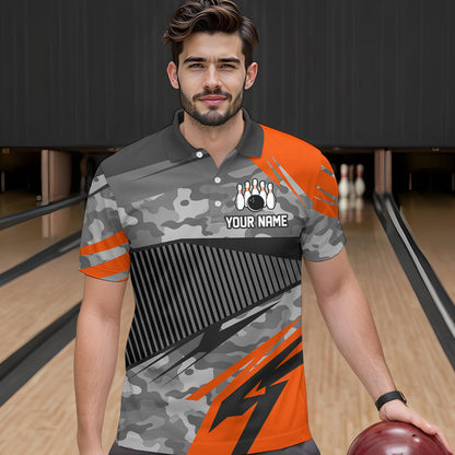 Orange Camo Bowling Shirts for Women Men Custom Team Bowling Polo & 1/4 Zip Shirt MBL61