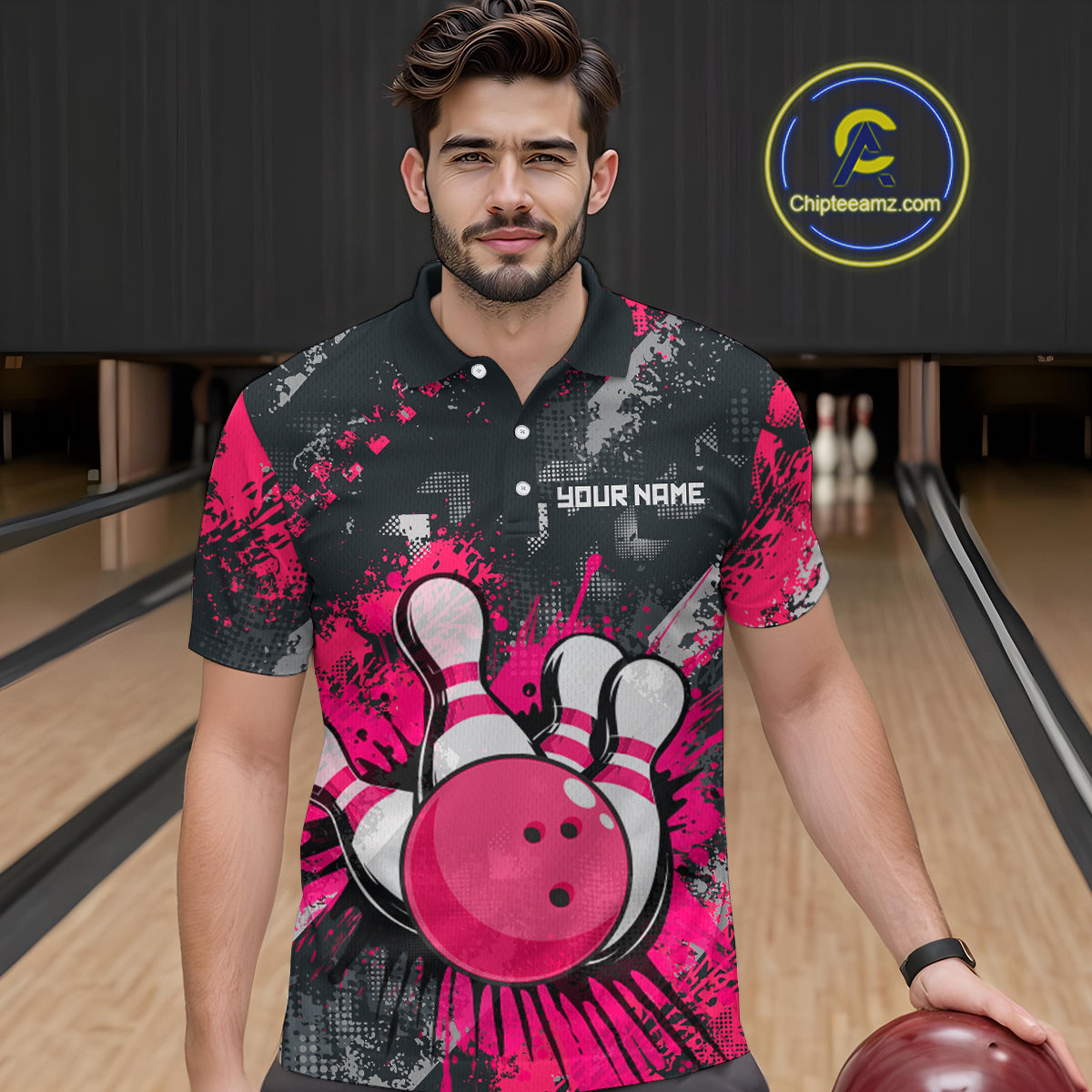 Pink Watercolor Bowling Shirts for Women Men Custom Team Bowling Polo&1/4 Zip Shirt MBL110