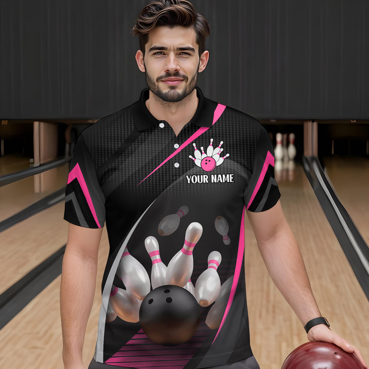 Pink Bowling Shirts for Men Women Team Custom Bowling Polo & Quarter Zip Shirt MBL71