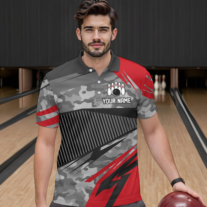 Red Camo Bowling Shirts for Women Men Custom Team Bowling Polo & 1/4 Zip Shirt MBL61