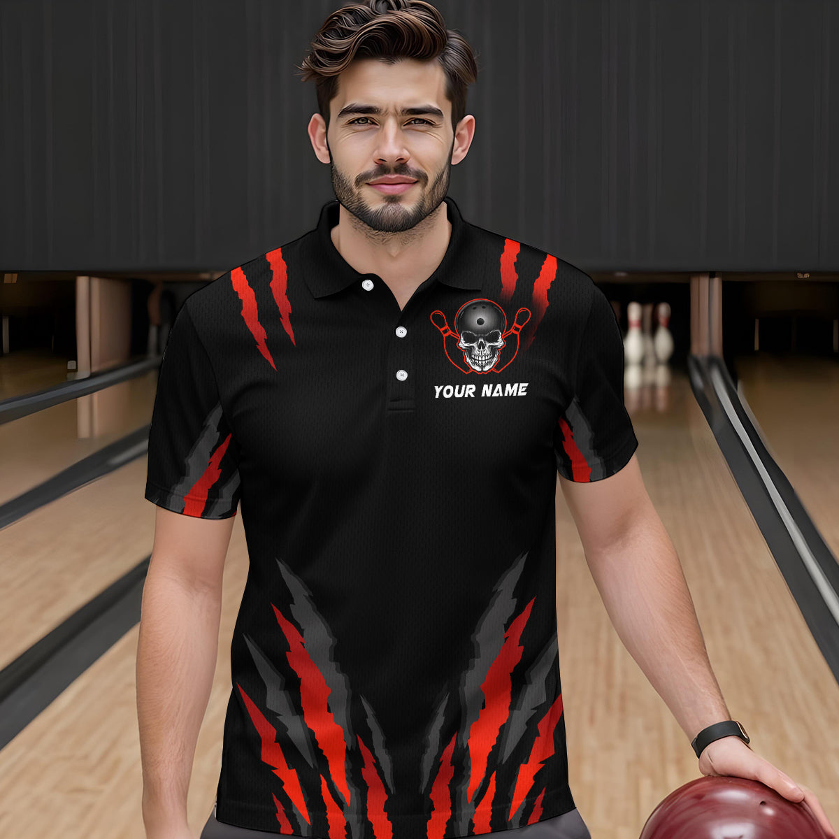 Skull Bowling Custom Men Bowling Polo & Quarter-Zip Bowling Team Jerseys HNT47