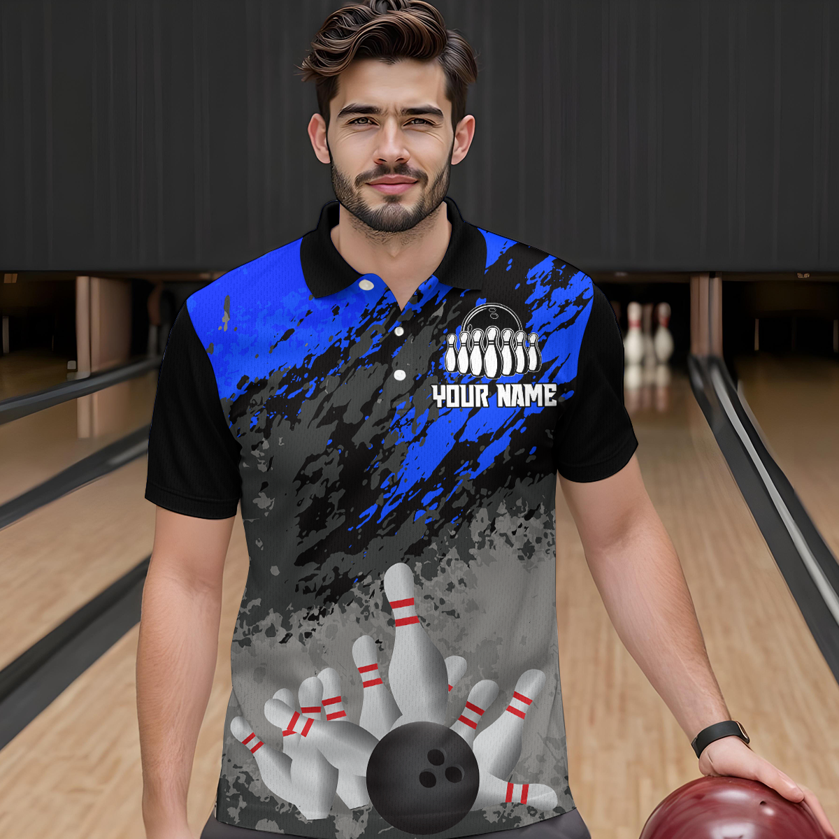 Custom Blue Bowling Shirt forMen Women Team Bowling Jersey Bowling Polo & 1/4 Zip Shirt MBL40