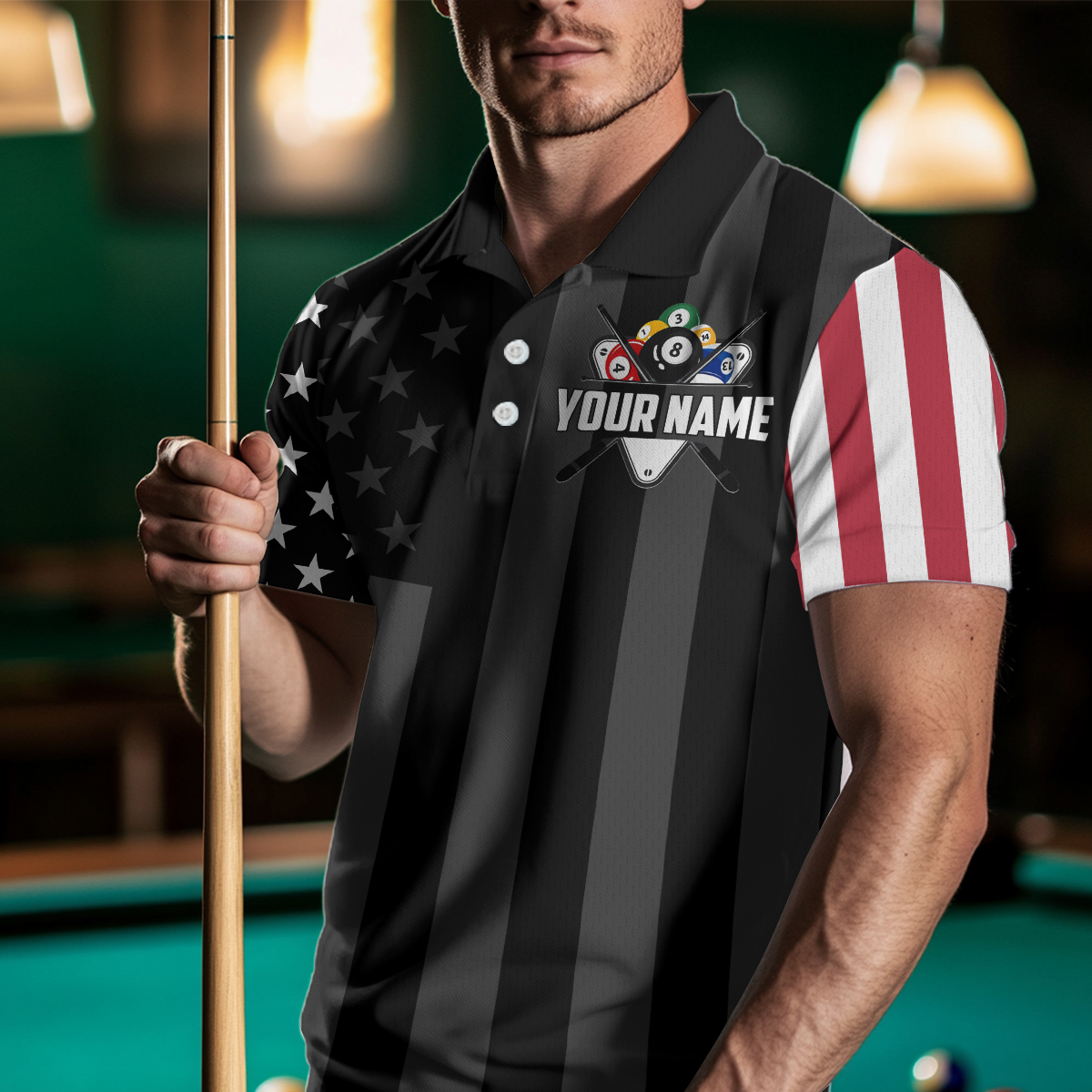 US Flag Billiard Shirt Billiard Jersey for Men Billiard Gifts for Men Team Polo & 1/4 Zip NNT21