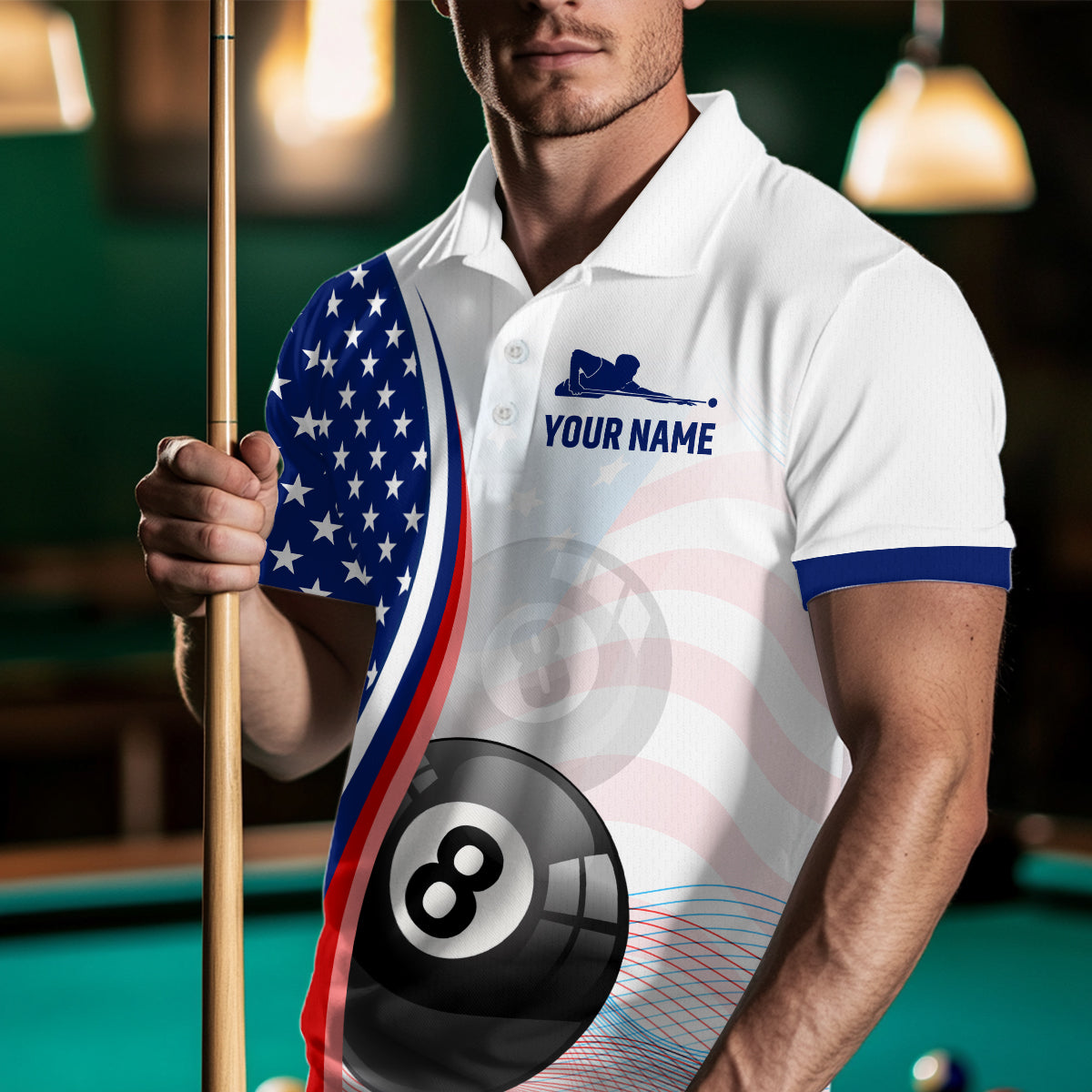 US Flag Billiard Shirt 8 9 Ball Billiard Jersey Billiard Shirt for Men Polo & 1/4 Zip NNT15