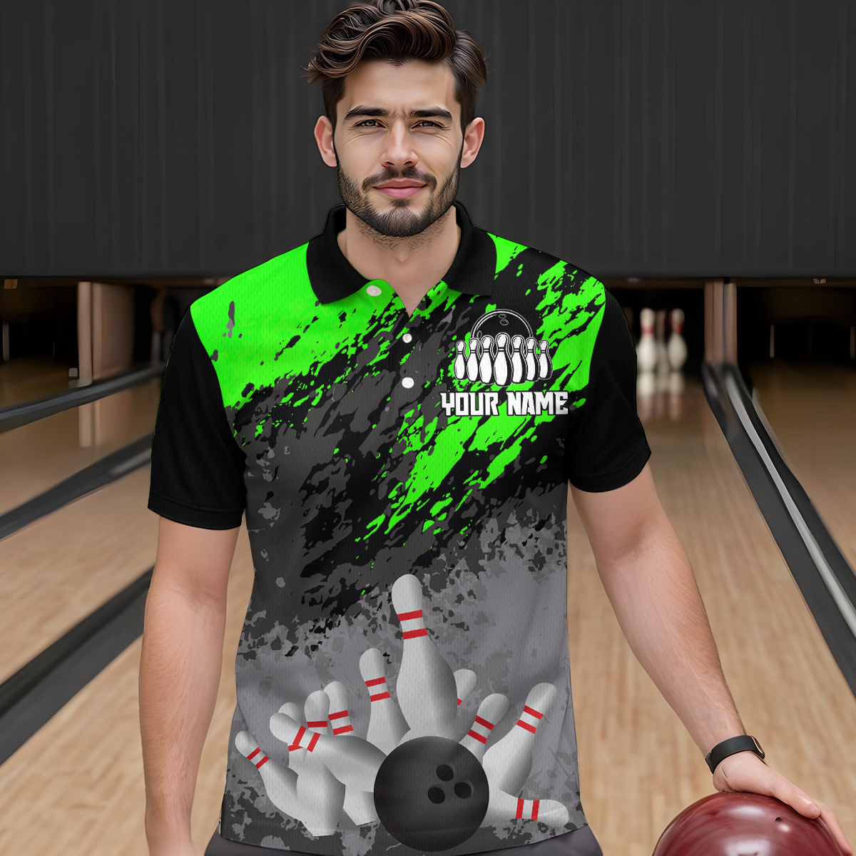 Custom Green Bowling Shirt forMen Women Team Bowling Jersey Bowling Polo & 1/4 Zip Shirt MBL40