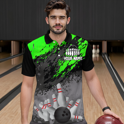 Custom Green Bowling Shirt forMen Women Team Bowling Jersey Bowling Polo & 1/4 Zip Shirt MBL40