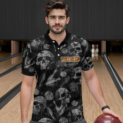 Men Skull Custom Bowling Team Shirts Unisex Bowling Men Short Sleeve Polo & Quarter-Zip HNT42