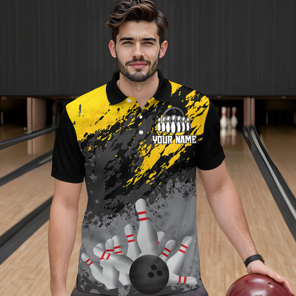 Custom Yellow Bowling Shirt forMen Women Team Bowling Jersey Bowling Polo & 1/4 Zip Shirt MBL40