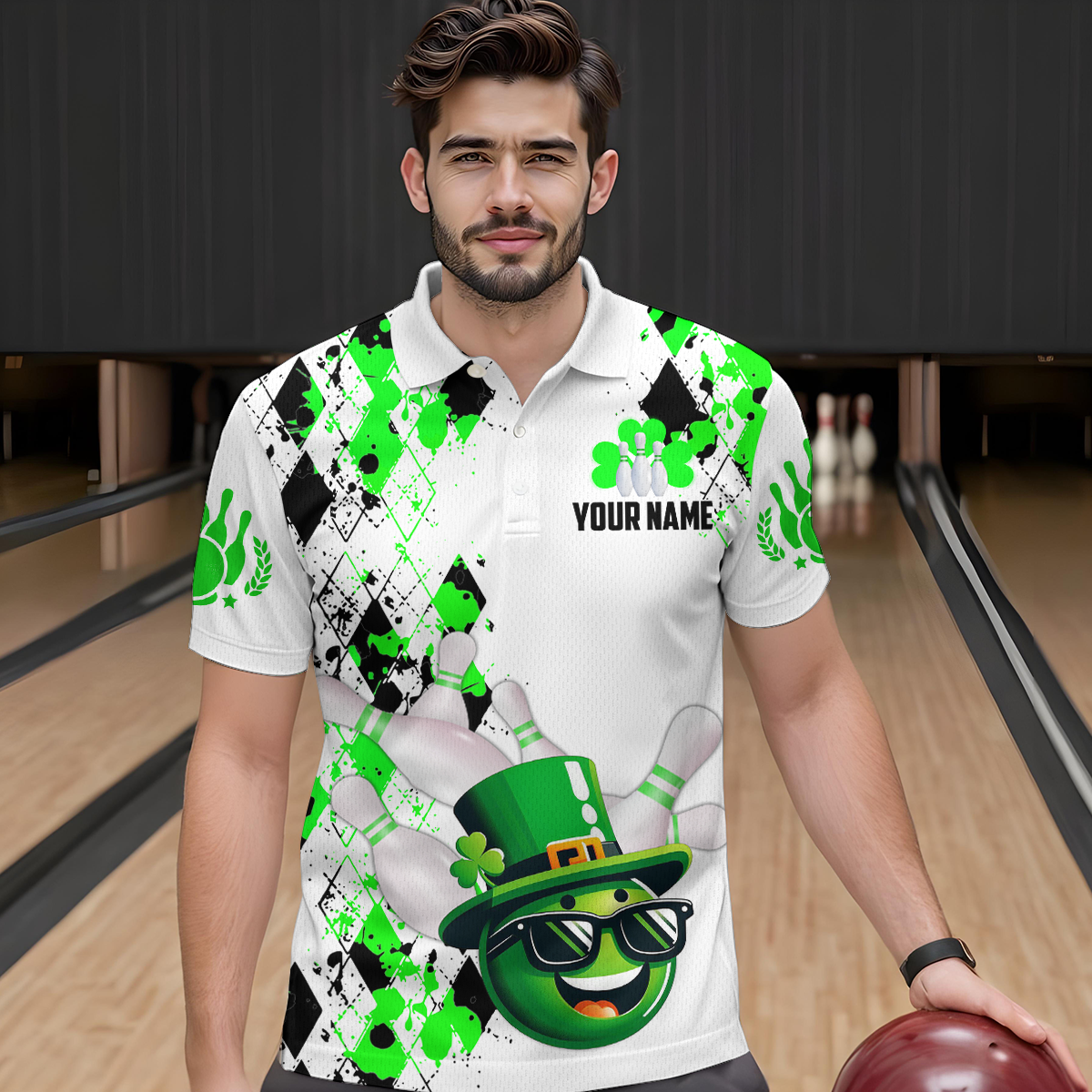 Custom Green Funny Bowling Shirt St Patrick Day Bowling Polo Team Jersey Unisex QZT620