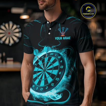Lightning Smoke Turquoise Dartboard Men's Darts Shirt - Custom Name For Players NYN0470