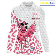 Load image into Gallery viewer, Pink Flamingo Golf Shirt For Women, Funny Leopard Patten Golf Polo Shirt, Ladies Golf Outfit For Team NHT732