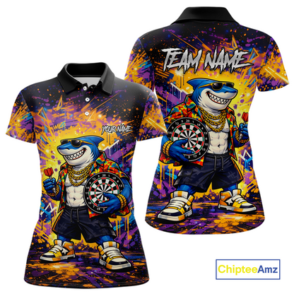 Custom Funny Shark Dart Shirts for Women Darts Team Jerseys Dart Tournament Polo & 1/4 Zip NNT136