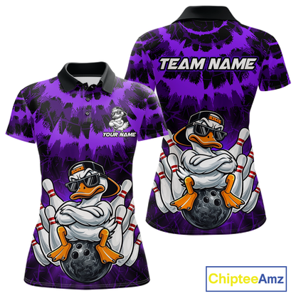 Custom Purple Funny Duck Bowling Jersey for Women Bowling Uniform Polo & 1/4 Zip Bowling Team Shirts HNT238