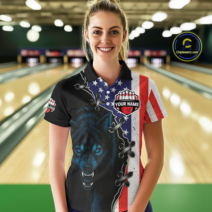 Patriotic Wolf Bowling Shirts for Team Men Women Wolf Bowling Jerseys American Flag MBL203