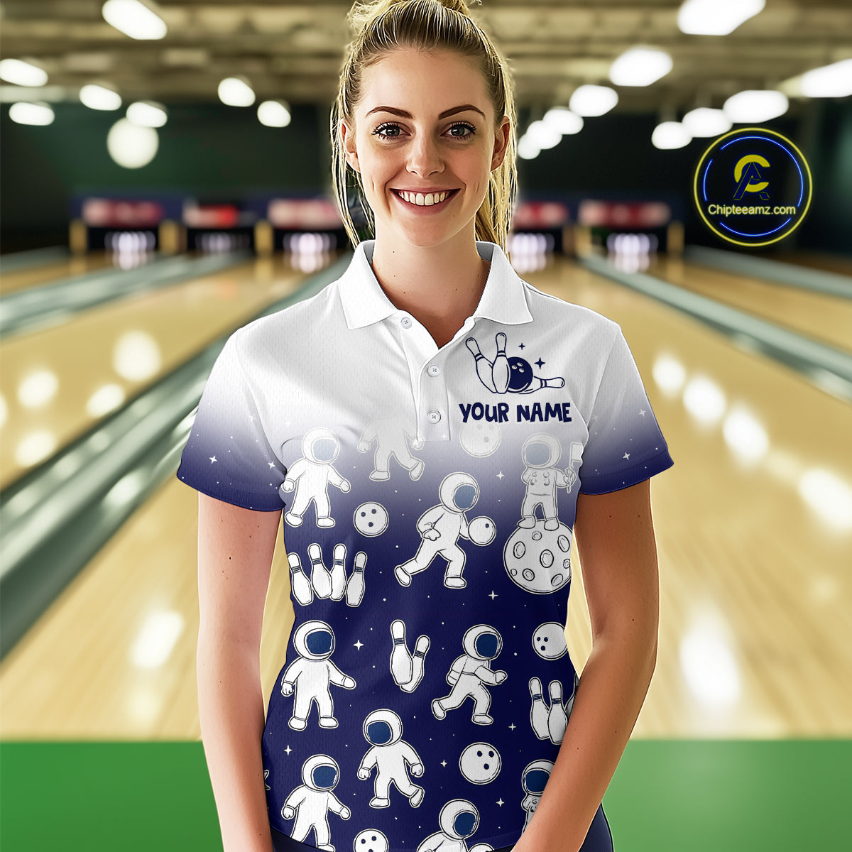 Astronaut Bowling Shirts for Men Women Team Bowling Polo & Quarter Zip Shirts MBL153