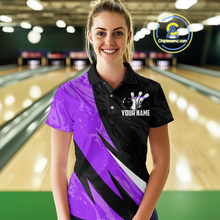 Load image into Gallery viewer, Custom Purple Bowling Custom Women Bowling Shirt Polo &amp; Quarter-Zip Bowling Team Jerseys HNT75