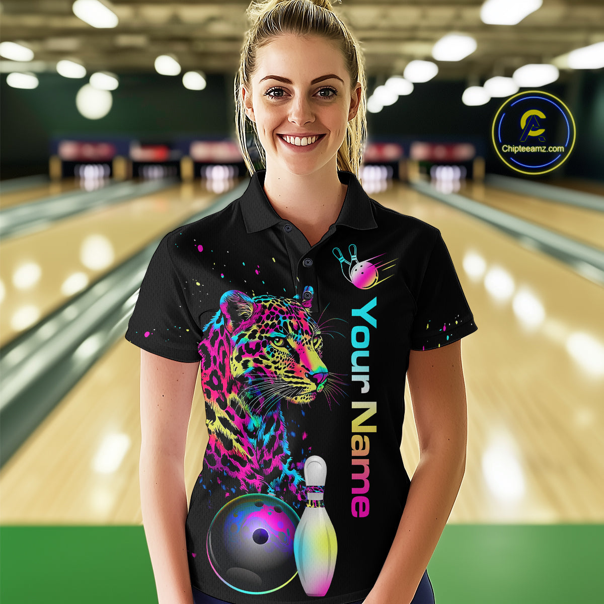 Custom Multicolor Leopard Bowling Shirts For Women Bowling Team Shirt Polo & 1/4 Zip HNT134