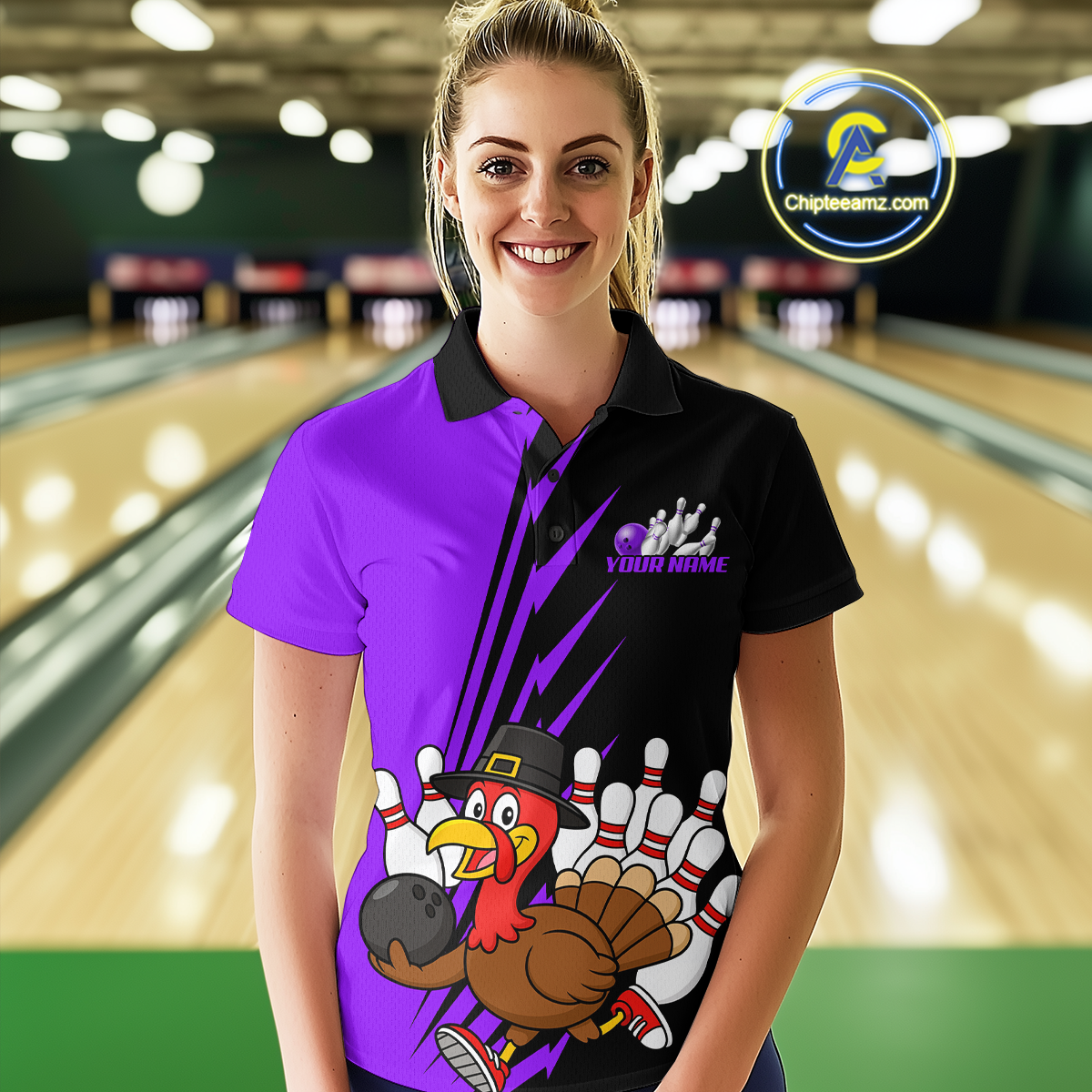 Purple Turkey Bowling Shirts for Women Men Team Custom Bowling Jerseys Thanksgiving MBL180