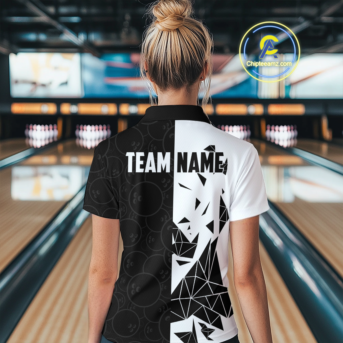 Black & White Bowling Shirts for Women Men Custom Team Bowling Polo&1/4 Zip Shirt MBL174