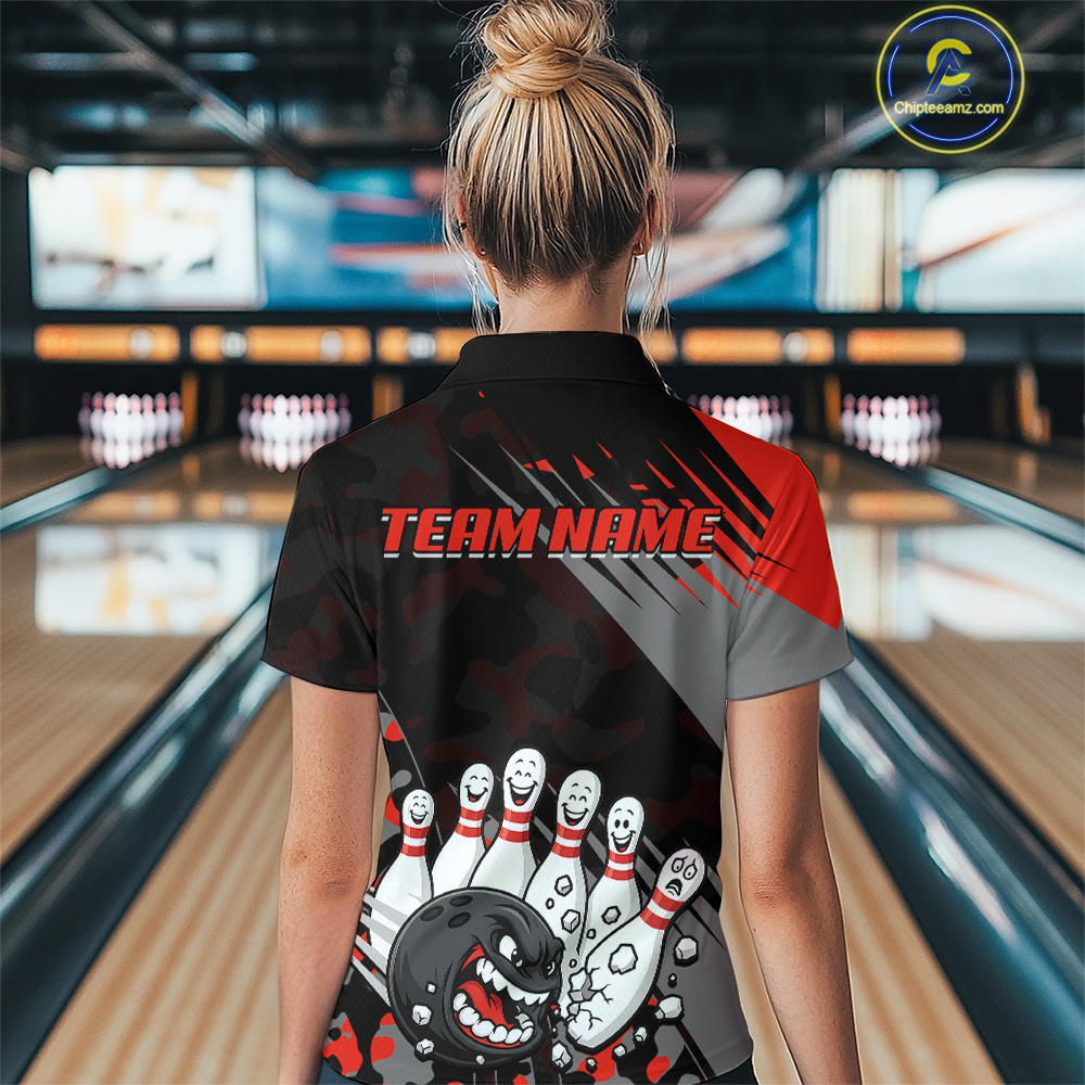 Custom Red Funny Bowling Shirt Crazy Bowling Jersey Women Polo & 1/4 Zip Bowling Outfit QZT785