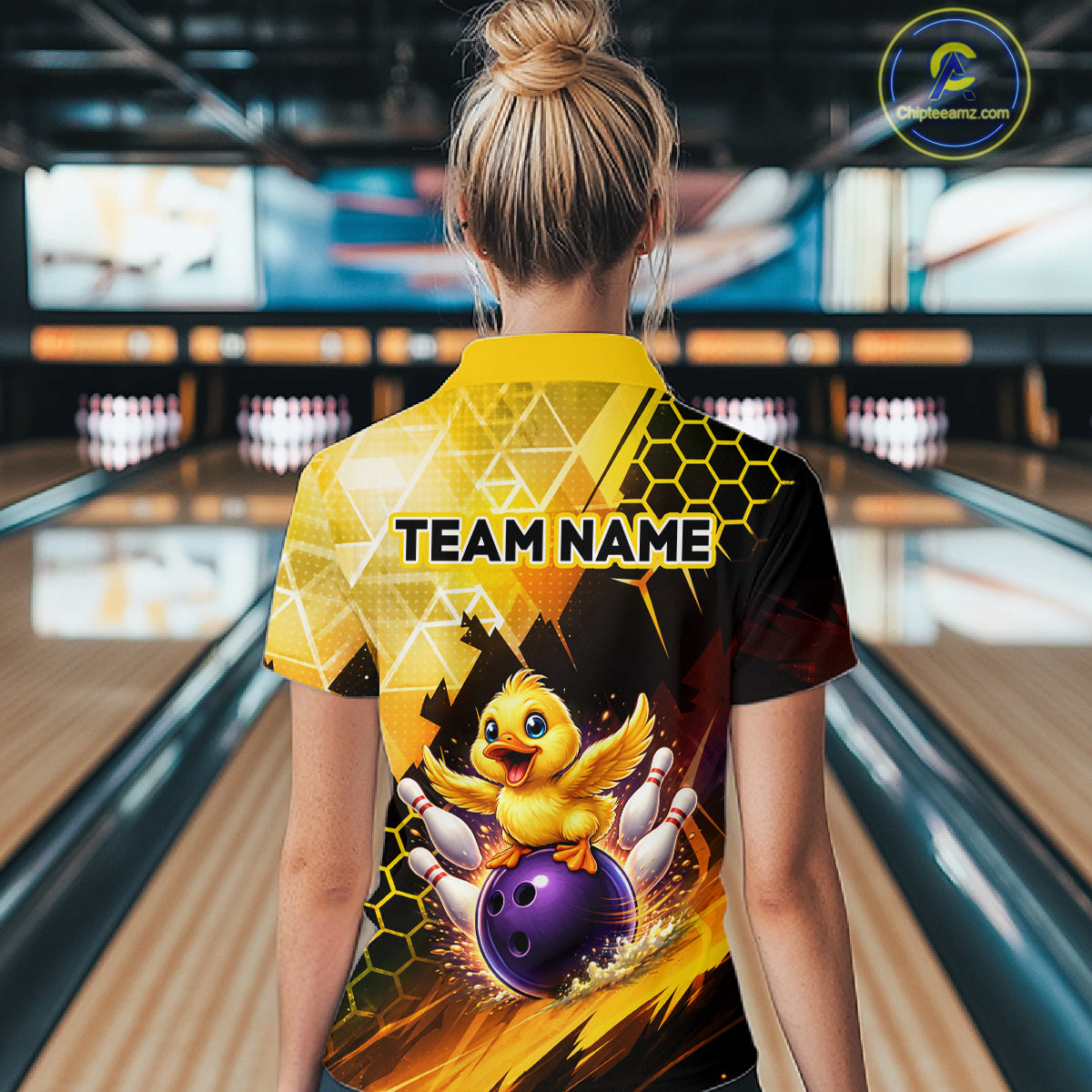 Custom Funny Duck Bowling Team Shirt for Women Yellow Bowling League Jersey Polo & 1/4 Bowling Outfit  QZT958