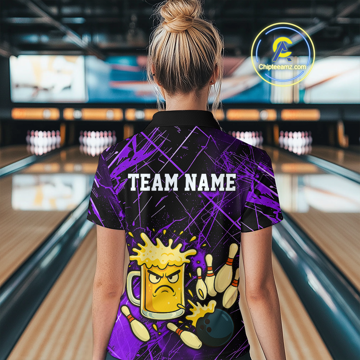 Custom Purple Funny Beer Bowling Shirt Team Bowling League Jersey for Women Bowling Outfit QZT767