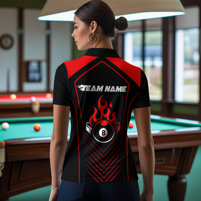 Customized Red 8 Ball Pool Crown Women's Billiard Shirts, Billiard Team Shirts Polo & 1/4 Zip Shirts NNT37