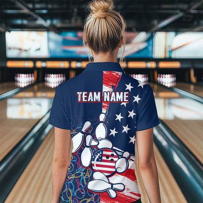 American Flag Bowling Shirts Patriotic Bowling Shirt for Men Women Polo&1/4 Zip Shirt MBL21