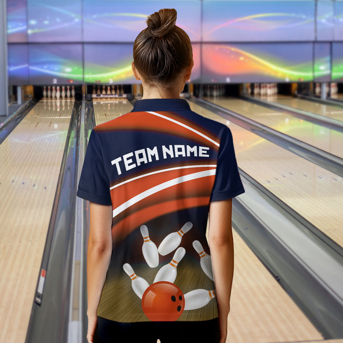 Custom Orange Bowling Jersey Bowling Team Shirts For Women Bowling League Polo & 1/4 Zip HNT163