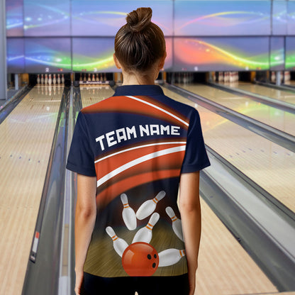 Custom Orange Bowling Jersey Bowling Team Shirts For Women Bowling League Polo & 1/4 Zip HNT163