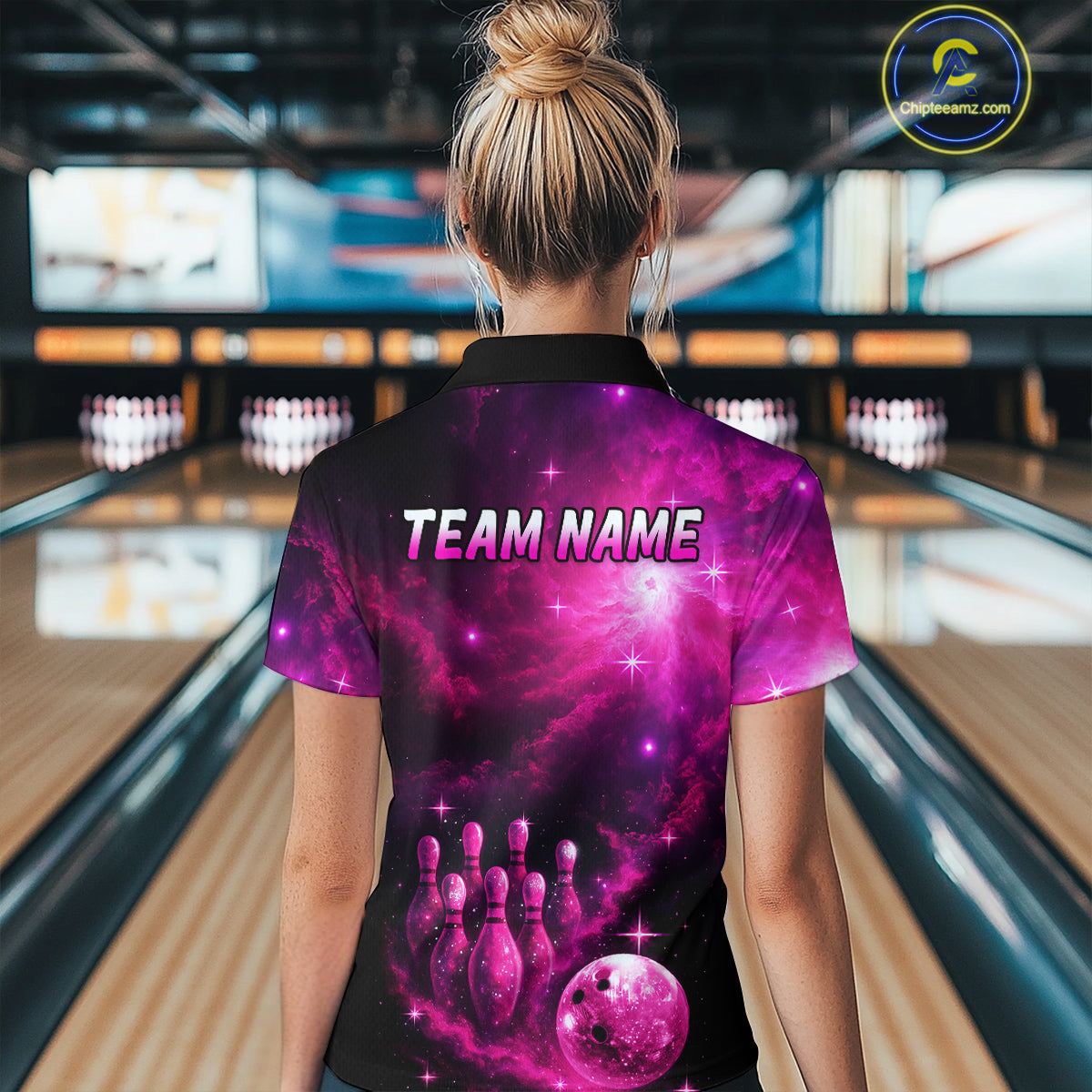 Custom Pink Galaxy Bowling Shirts for Women Men Bowling Jersey for Team Bowl Outfit MBL124