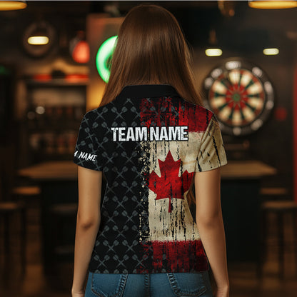 Grunge Vintage Canada Flag Custom Retro Dart Shirts For Women, Pride Team Patriotic Dart Jerseys TDM3691