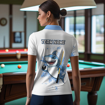 Personalized Blue Shark Billiard Team Jerseys Billiard Shirts for Women Polo & 1/4 Zip Shirts NNT39