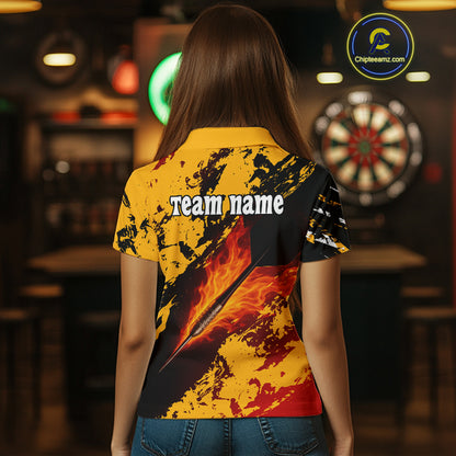 Women's Custom Darts Shirt With Flame Dart Arrows And Black-Yellow Grunge Pattern NYN0290