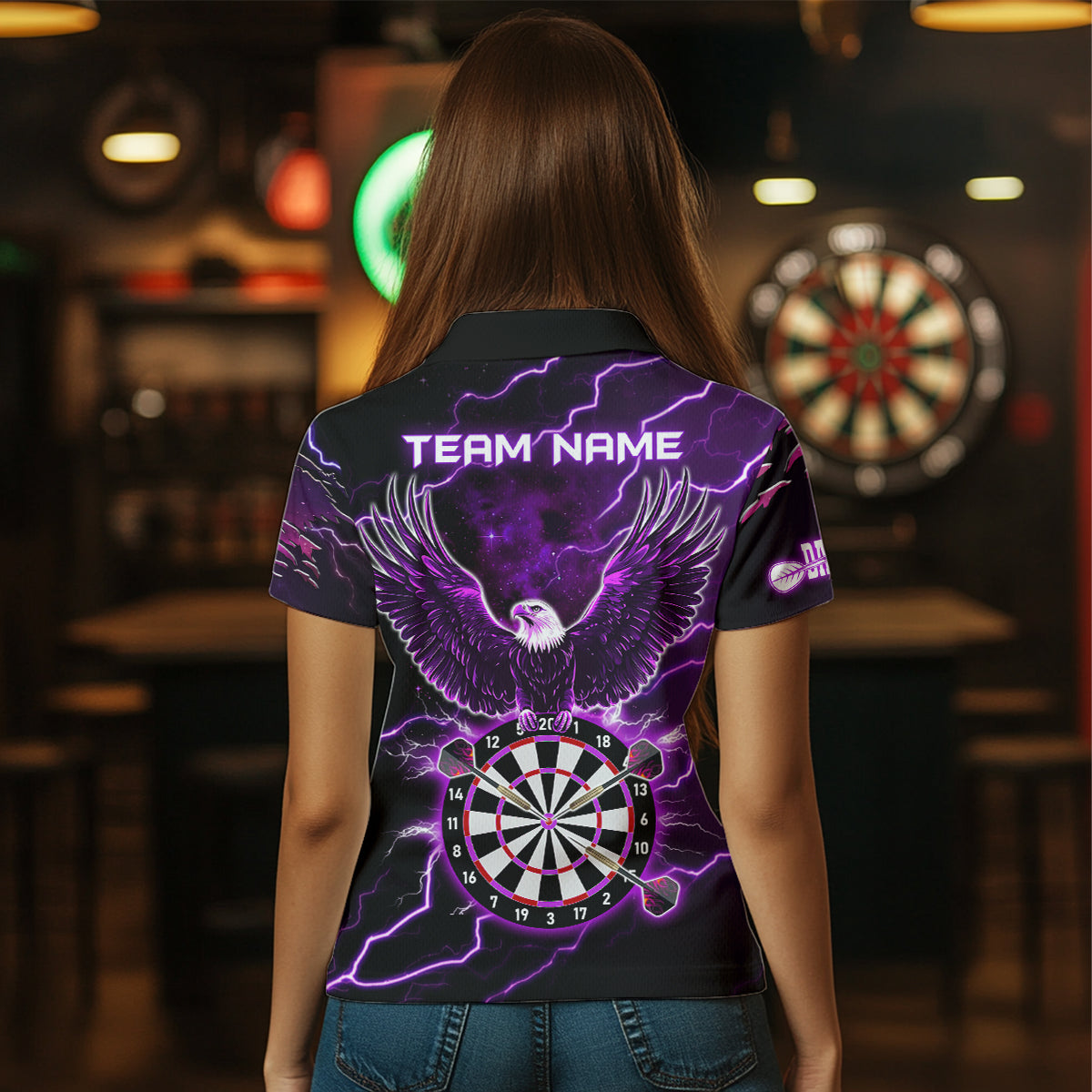 Personalized Thunder Lightning Eagle Purple Darts Shirt Polo & Quarter Zip For Women Dart Team Jersey TDM3578