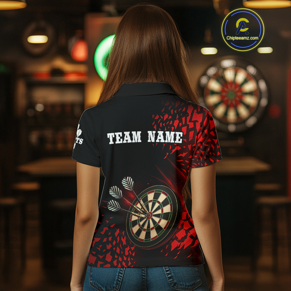 Women's Custom Dart Shirt - 3D Dartboard With Red Geometric Shards, Dart Team Jersey NYN0248