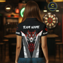 Load image into Gallery viewer, Custom Women's Dart Team Shirt With Roaring Tiger Dartboard - Silver &amp; Black Jersey NYN0337